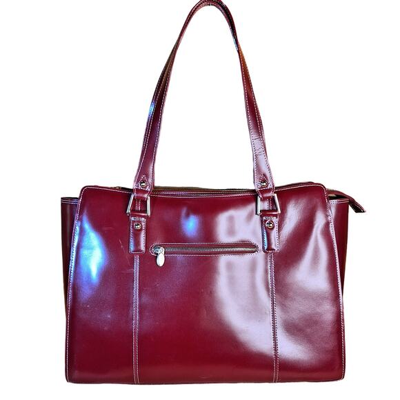Mcklein USA Glenna Leather Shoulder Tote, 97555 large red leather bag trendy - Picture 4 of 5